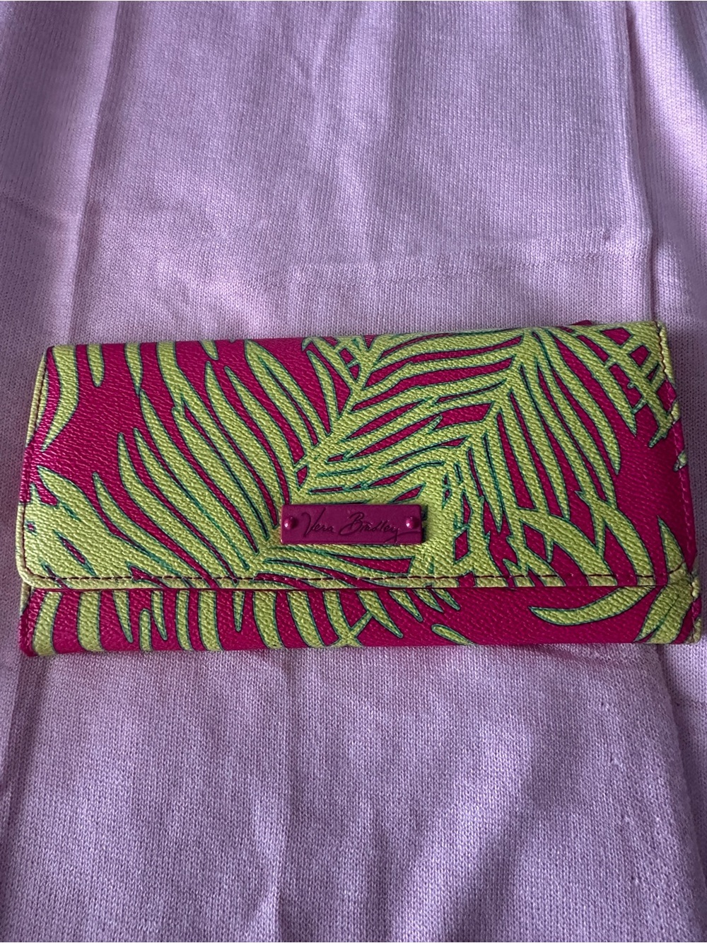 Vera Bradley Hot Pink & Lime Palm Leaf Continental Wallet